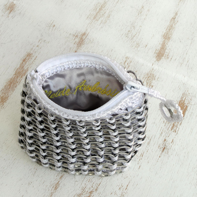 Soda pop-top coin purse, 'White Style' - Recycled Aluminum Coin Purse