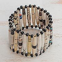 Recycled paper bracelet, 'The News is White' - Eco-Friendly Upcycled Paper Stretch Bracelet