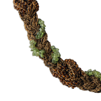 Peridot and palm necklace, 'Brazil Braid' - Unique Brazilian Palm and Peridot Necklace