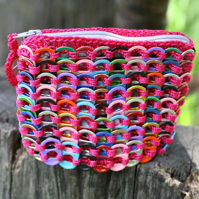Soda pop-top coin purse, 'Hot Pink Confetti' - Aluminum Recycled Coin Purse