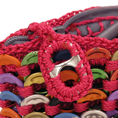 Soda pop-top coin purse, 'Hot Pink Confetti' - aluminium Recycled Coin Purse