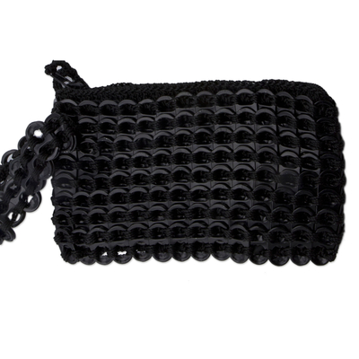 Soda pop-top wristlet bag, 'Ebony Hope and Change' - Artisan Crafted Recycled Aluminum Wristlet 