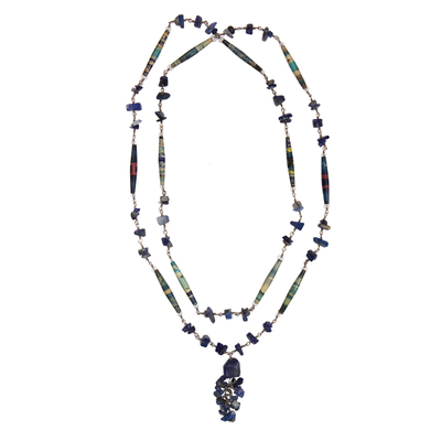 Sodalite long necklace, 'Love Story' - Sodalite Long Necklace Brazil Recycled Art