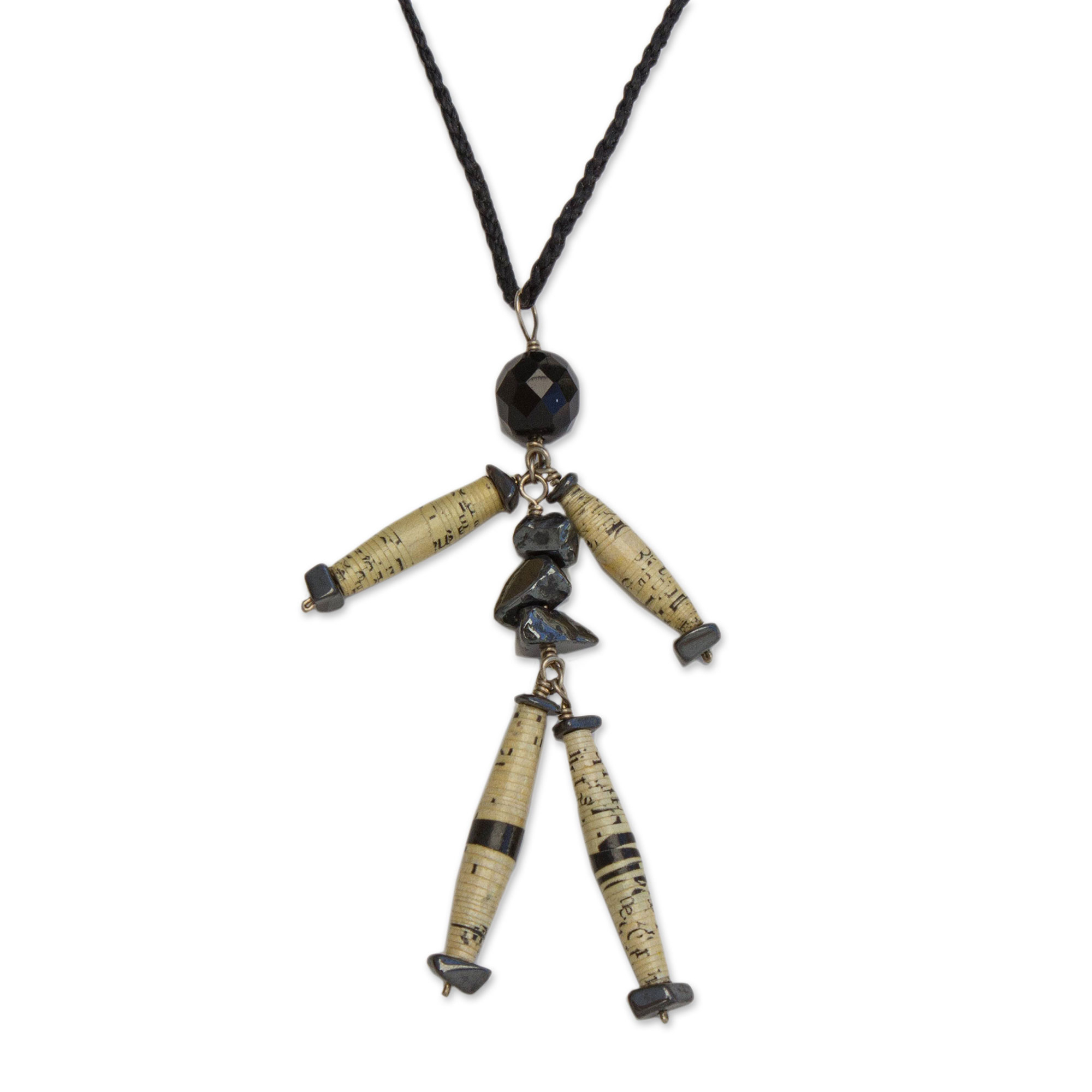 Hematite long necklace - Puppet of Happiness | NOVICA