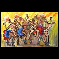 'Dancing Samba' - Pintura de arte popular de danza y música