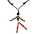 Hematite long necklace, 'Red Puppet' - Hand Made Recycled Paper Pendant Necklace thumbail