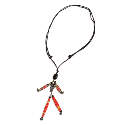 Lange Halskette aus Hämatit - Handgefertigte Halskette mit Anhänger aus Recyclingpapier