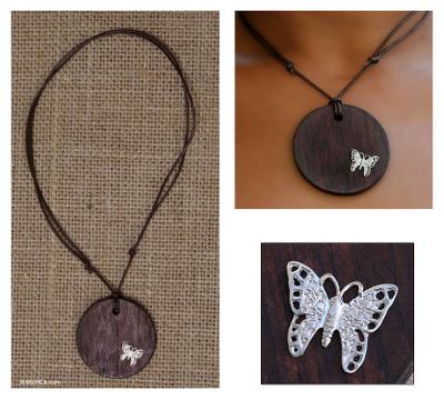 Leather choker, 'Pine Butterfly' - Leather choker