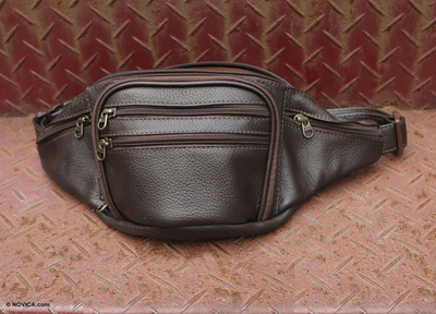 Leather fanny bag, 'Spatial Brown' - Leather fanny bag