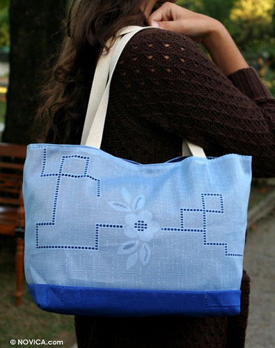 Cotton shoulder bag, 'Bluebonnet' - Cotton shoulder bag