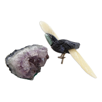 Sodalite and amethyst statuette, 'Cockatoo Blues' - Unique Brazilian Sodalite and Amethyst Gemstone Sculpture