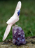 Estatuilla de cuarzo rosa y amatista, 'Cacatúa rosa' - Escultura de pájaro de piedra tallada de cuarzo rosa y amatista