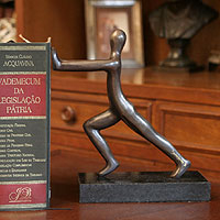 Bronze and marble bookend, 'Hercules' - Handcrafted Bronze Bookend