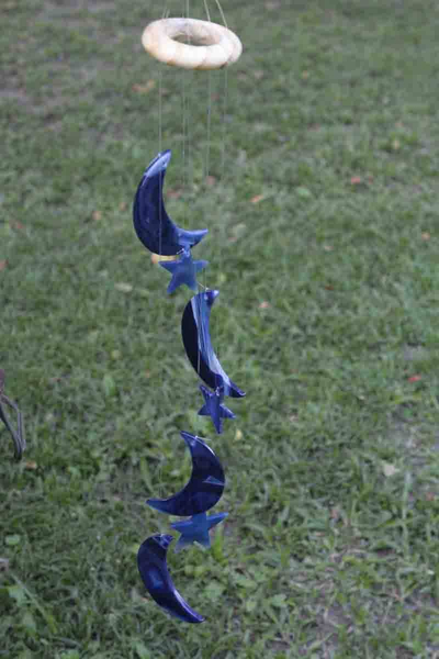 Agate wind chimes, 'Blue Moon and Stars' - Blue Agate Moon and Star Wind Chimes from Brazil