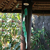 Mobile, 'Forest Mysteries' - Green Brazilian Agate Wind Chimes