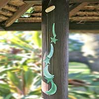 Wind chimes, 'Moon and Stars' - Artisan Crafted Agate Wind Chimes