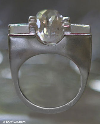 Quartz solitaire ring, 'Teacher' - Designer Quartz Solitaire and Sterling Silver 925 Ring