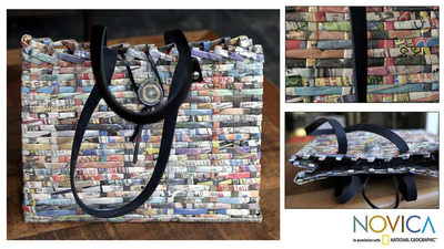 Handbag, 'In the News' - Handcrafted Recycled Paper Shoulder Bag