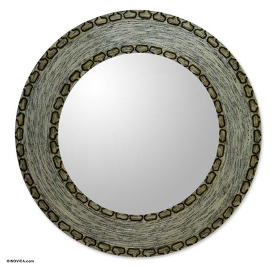 Recycled paper mirror, 'Moon Journal' - Enviroart Recycled Paper Mirror with Frame Brazil