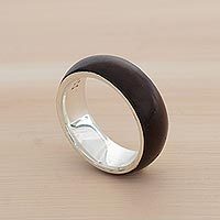 Anillo de madera de jacarandá para hombre, 'Love of Nature' - Anillo de banda de madera y plata de ley para hombre