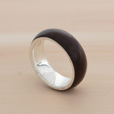 Men's jacaranda wood ring, 'Love of Nature' - Men's Wood and Sterling Silver Band Ring