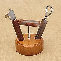 Cedar bottle opener set, 'Nature's Bar' (set of 3)