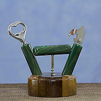 Cedar wood bottle opener set, 'Nature's Verdant Bar' (set of 3)