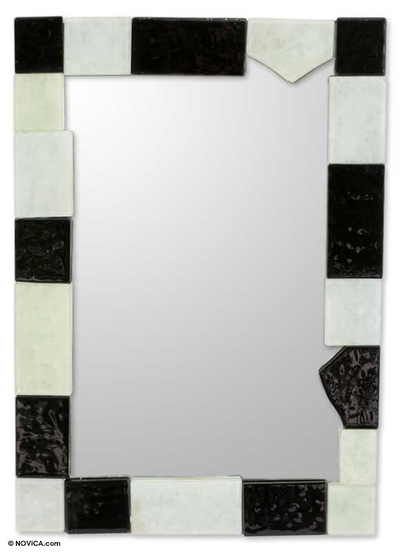 Art glass mirror, 'Puzzles' - Art glass mirror