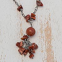 Recycled paper beaded necklace, 'Novel' - Recycled Paper and Goldstone Necklace