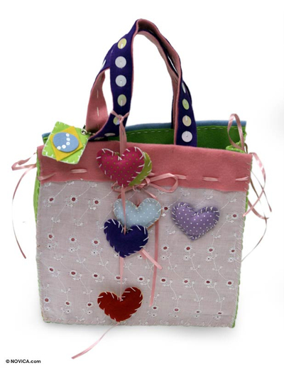 Cotton handbag, 'Candy Hearts' - Cotton handbag