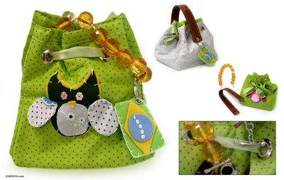 Reversible cotton handbag, 'Whimsy' - Reversible cotton handbag
