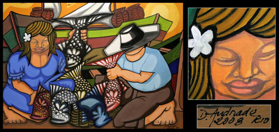'Pescador y Pescadora II' - Pintura original de bellas artes de Brasil