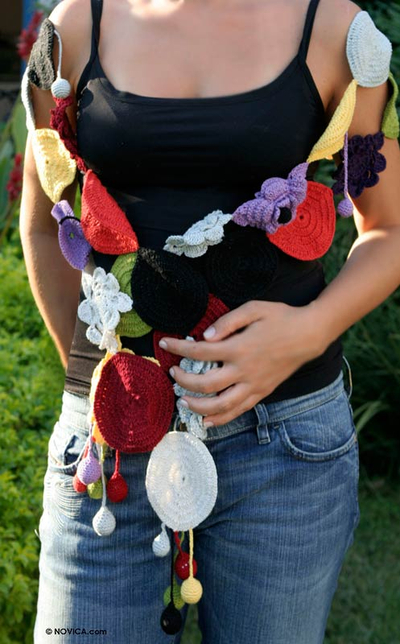 Cotton scarf, 'Crochet Wildflowers' - Cotton scarf
