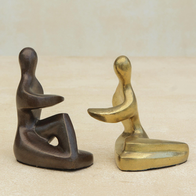 Bronze sculptures, 'In Love' (pair) - Modern Bronze Sculpture from Brazil (Pair)