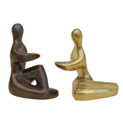 Bronze sculptures, 'In Love' (pair) - Modern Bronze Sculpture from Brazil (Pair)