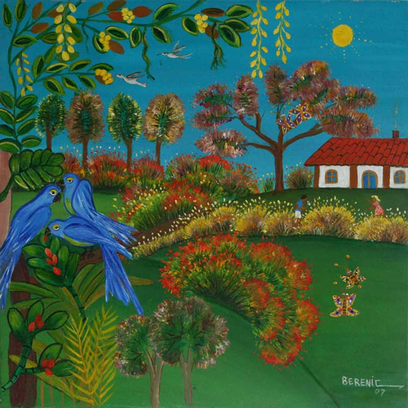 Landscape Naif Painting - Playing in the Field | NOVICA