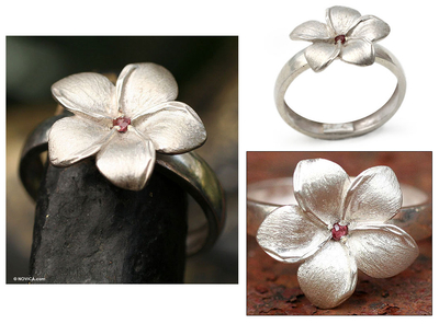 Rhodolite flower ring, 'Tropical Glow' - Rhodolite flower ring