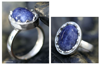 Sodalite cocktail ring, 'Medieval Crown' - Sodalite cocktail ring