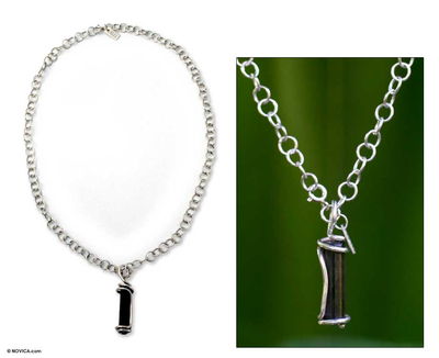 Men's tourmaline necklace, 'Brave Warrior' - Men's Sterling Silver and Tourmaline Necklace