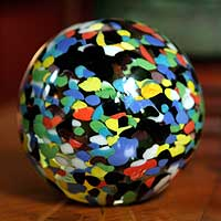 Handblown art glass paperweight, 'Confetti Globe' - Murano Inspired Handblown Paperweight in Multicolor Glass