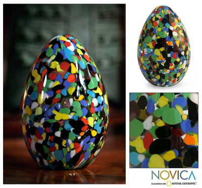  NOVICA Multicolor Confetti Hand Blown Murano Style Art