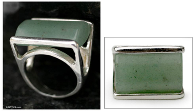 Quartz cocktail ring, 'Green Planet' - Sterling Silver and Green Quartz Cocktail Ring