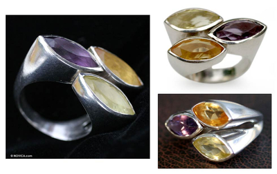 Multi-gemstone cocktail ring, 'Trilogy' - Multi-Gemstone Cocktail Ring from Brazil