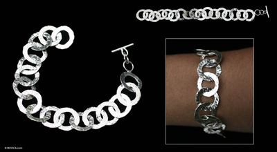 Sterling silver link bracelet, 'The Four Forces' - Hand Made Sterling Silver Link Bracelet