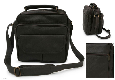 Leather shoulder bag, 'Chocolate Secrets' - Leather Shoulder Bag from Brazil