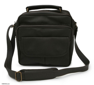 Leather shoulder bag, 'Chocolate Secrets' - Leather Shoulder Bag from Brazil