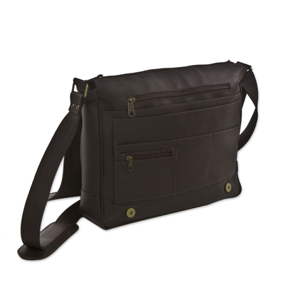Leather laptop case, 'Executive Finesse in Dark Brown' - Leather laptop case