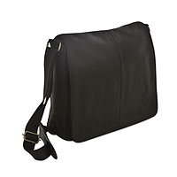 Leather laptop case, 'Executive Finesse in Black' - Fair Trade Leather Laptop Case 