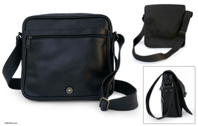 Leather shoulder bag, 'Always Black' - Leather shoulder bag