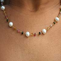 Gold and pearl strand necklace, 'Under the Sea'